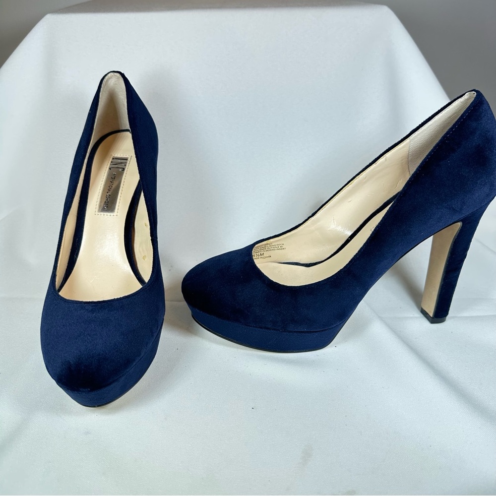 INC International Concepts Anton Dark Blue Suede Platform Pumps Sz 6.5